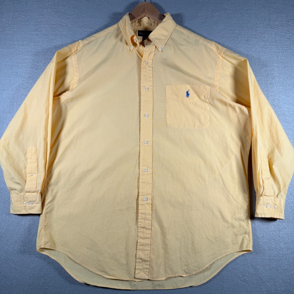 Ralph Lauren Yarmouth Mens Yellow Gingham Cotton‎ Button Down Shirt 16.5 32/33